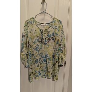 Susan Graver Women's Blouse, 2X, 3/4 Sleeve Multicolor